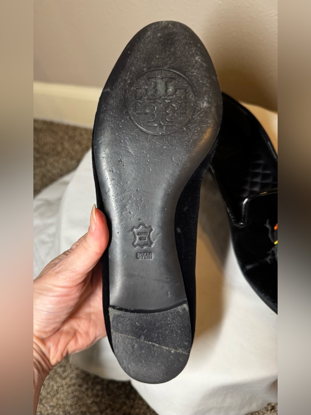 Tory Burch - Easton Black Velvet Embroidered Slip-On Loafers - 8.5 - Picture 13 of 16